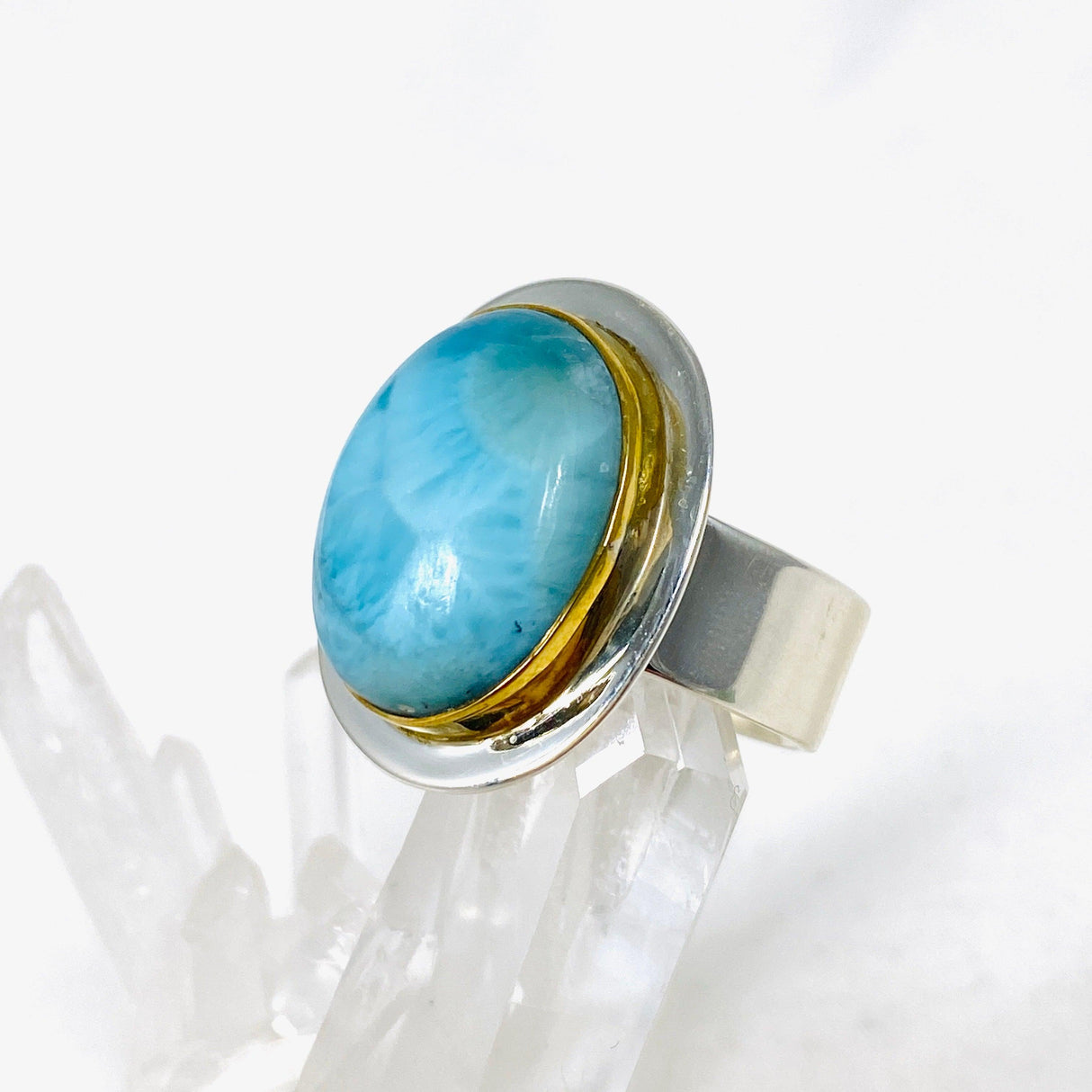 Larimar Oval Ring with Brass Detailing Size 10 KRGJ3104 - Nature's Magick