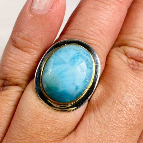 Larimar Oval Ring with Brass Detailing Size 10 KRGJ3104 - Nature's Magick