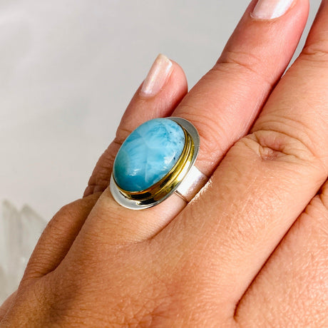 Larimar Oval Ring with Brass Detailing Size 10 KRGJ3104 - Nature's Magick