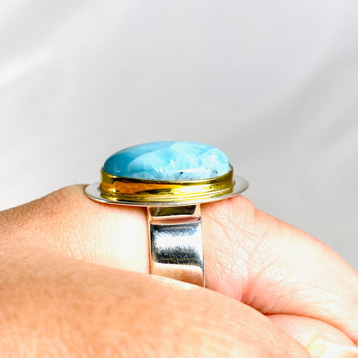 Larimar Oval Ring with Brass Detailing Size 10 KRGJ3104 - Nature's Magick