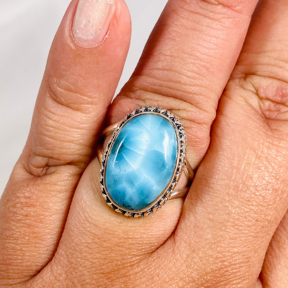 Larimar Oval Ring with Filagree Size 10 KRGJ3106 - Nature's Magick