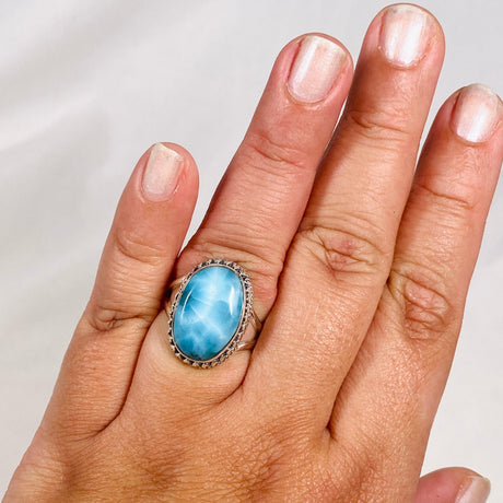 Larimar Oval Ring with Filagree Size 10 KRGJ3106 - Nature's Magick