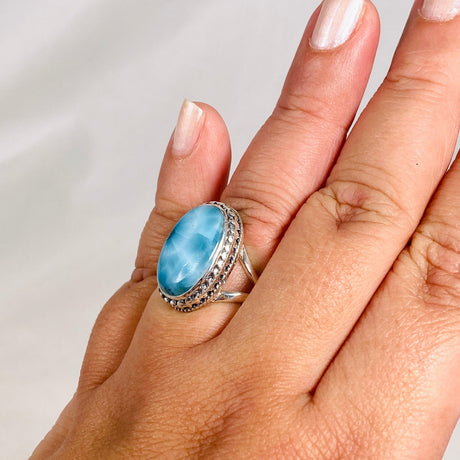 Larimar Oval Ring with Filagree Size 10 KRGJ3106 - Nature's Magick