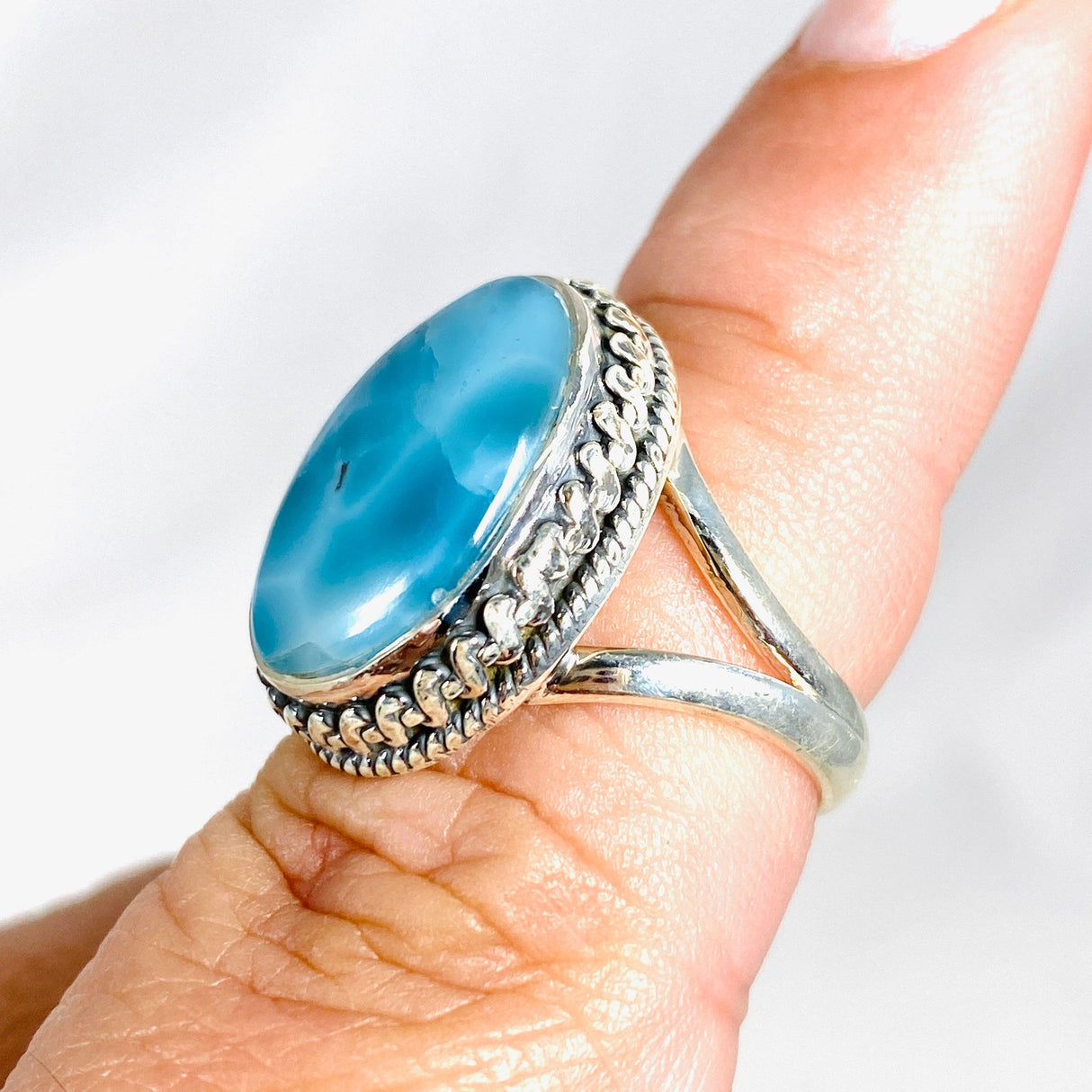 Larimar Oval Ring with Filagree Size 7 KRGJ3105 - Nature's Magick