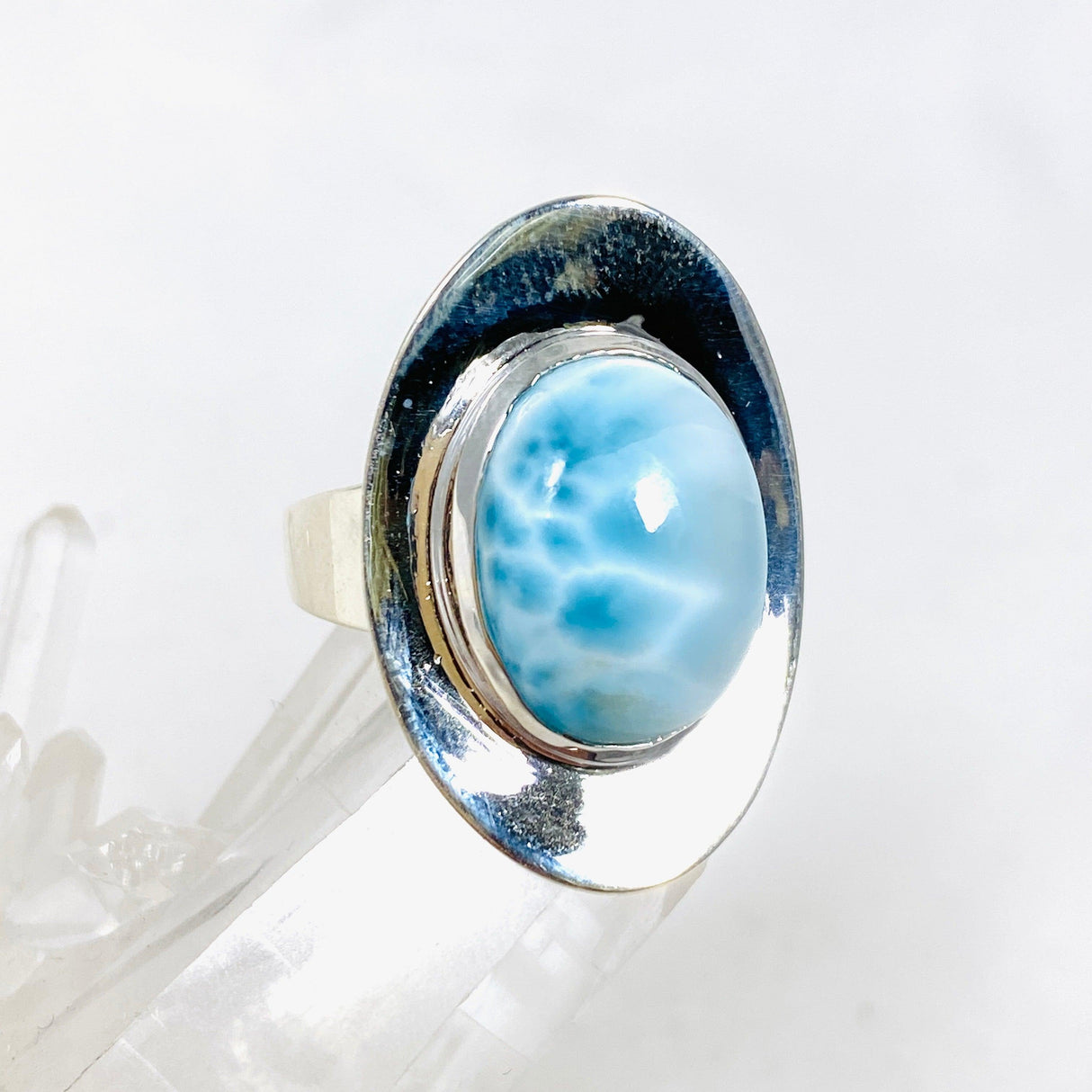 Larimar Oval Ring with Silverwork Size 8 KRGJ3103 - Nature's Magick