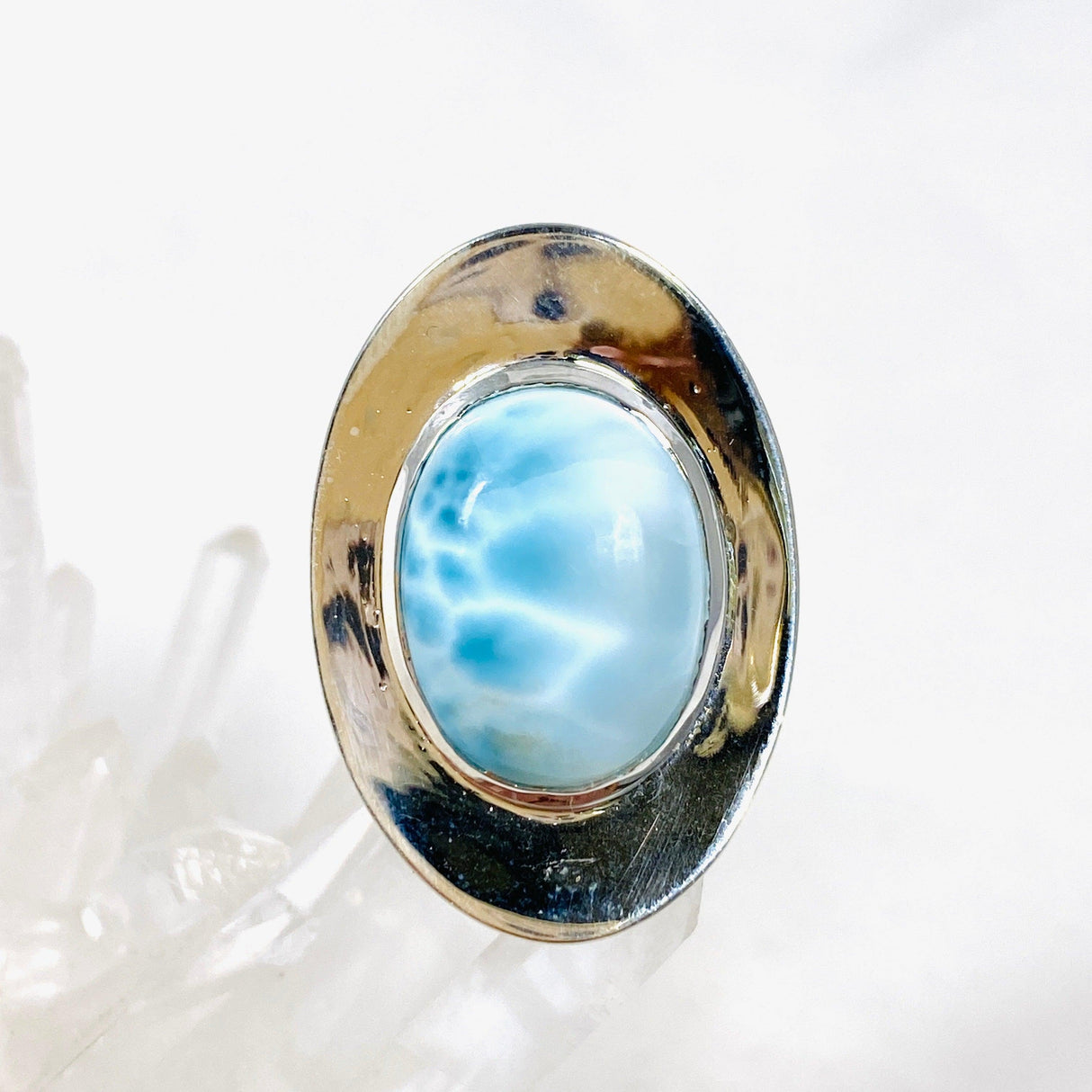 Larimar Oval Ring with Silverwork Size 8 KRGJ3103 - Nature's Magick