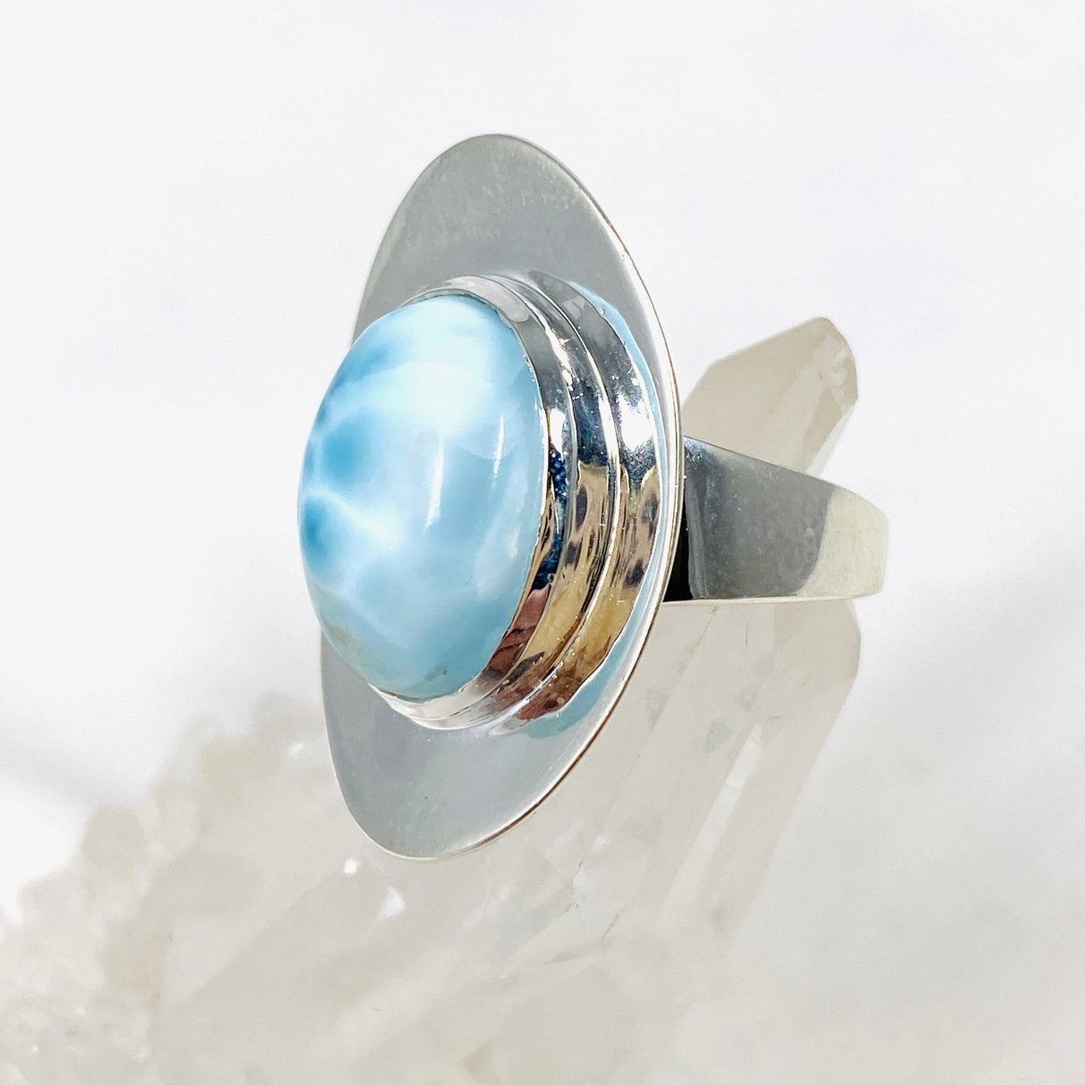 Larimar Oval Ring with Silverwork Size 8 KRGJ3103 - Nature's Magick