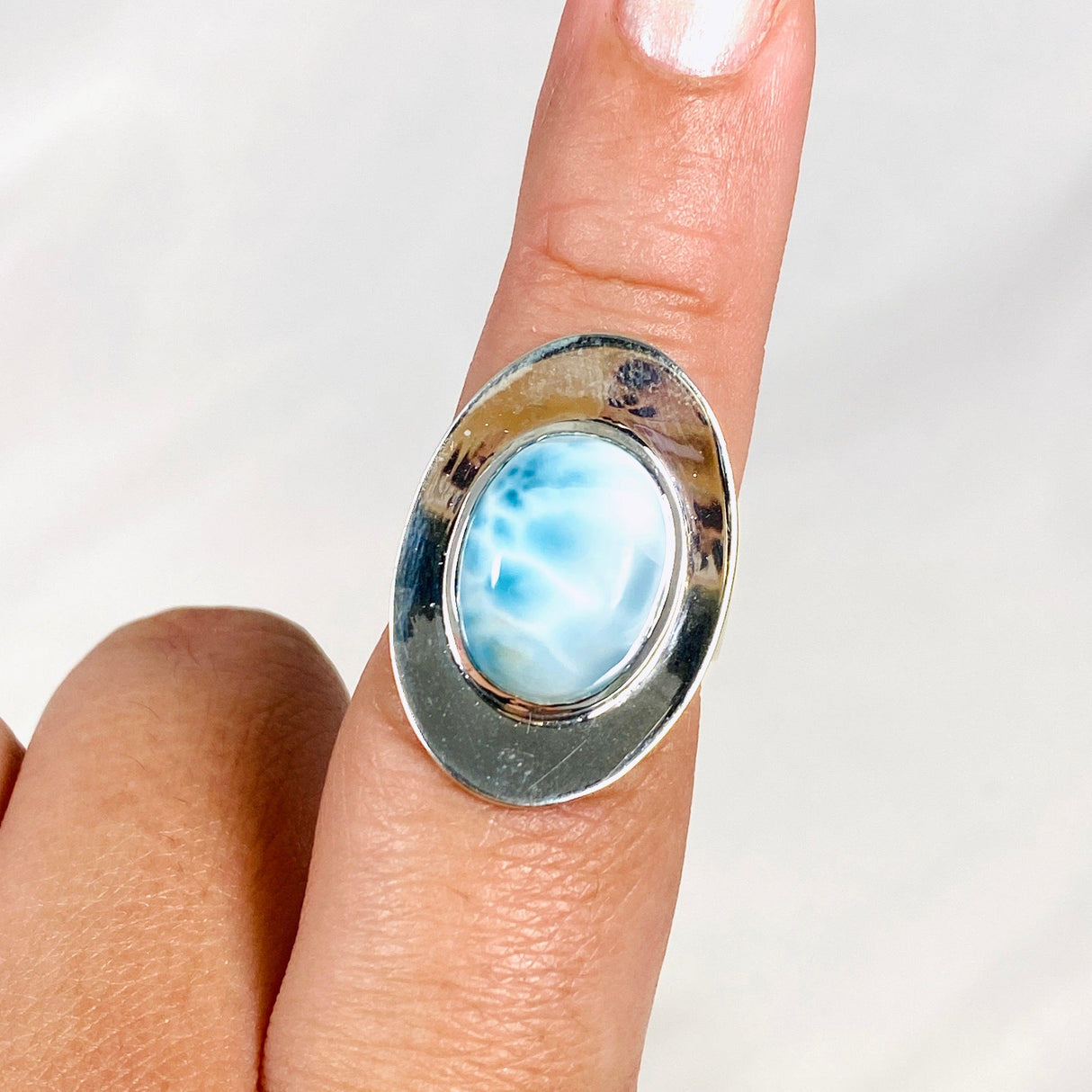 Larimar Oval Ring with Silverwork Size 8 KRGJ3103 - Nature's Magick