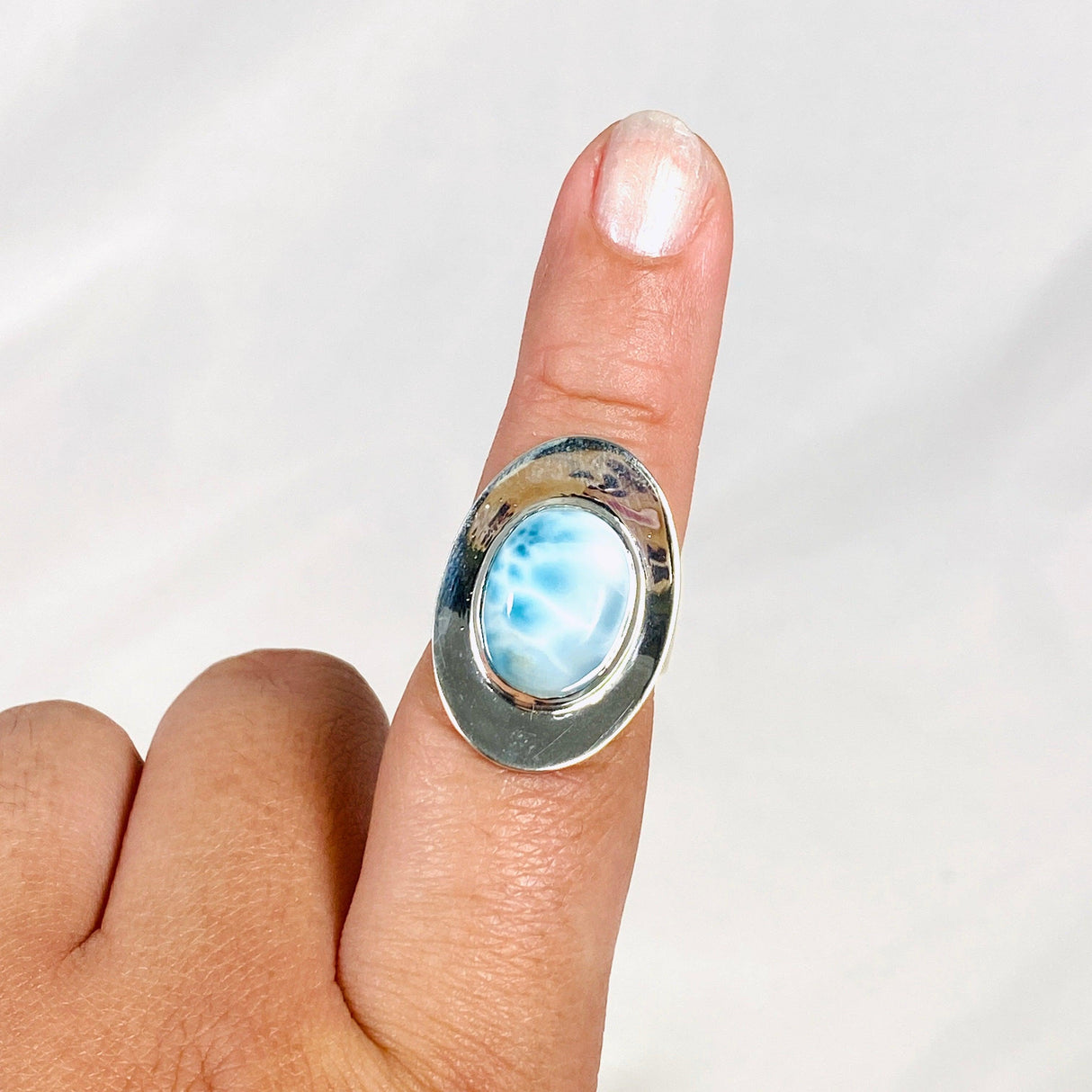 Larimar Oval Ring with Silverwork Size 8 KRGJ3103 - Nature's Magick