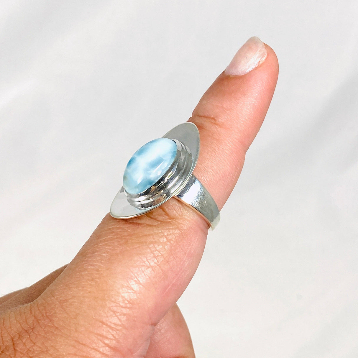 Larimar Oval Ring with Silverwork Size 8 KRGJ3103 - Nature's Magick