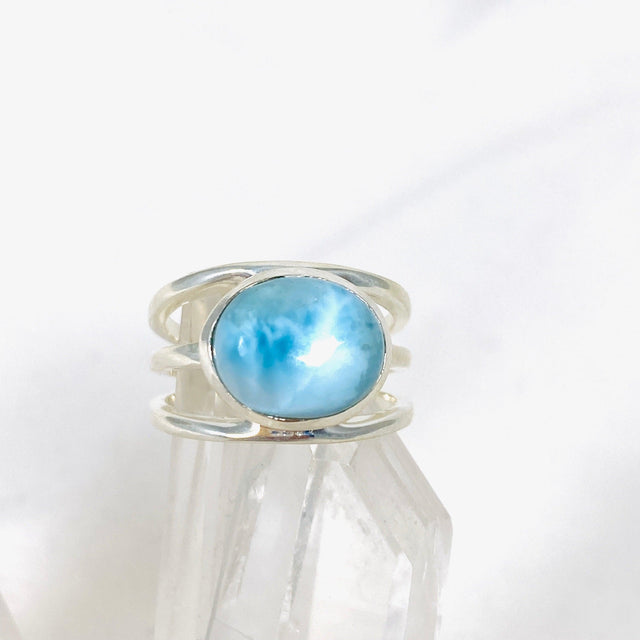 Larimar Oval Ring with Three Band Detailing Size 6 KRGJ3102 - Nature's Magick