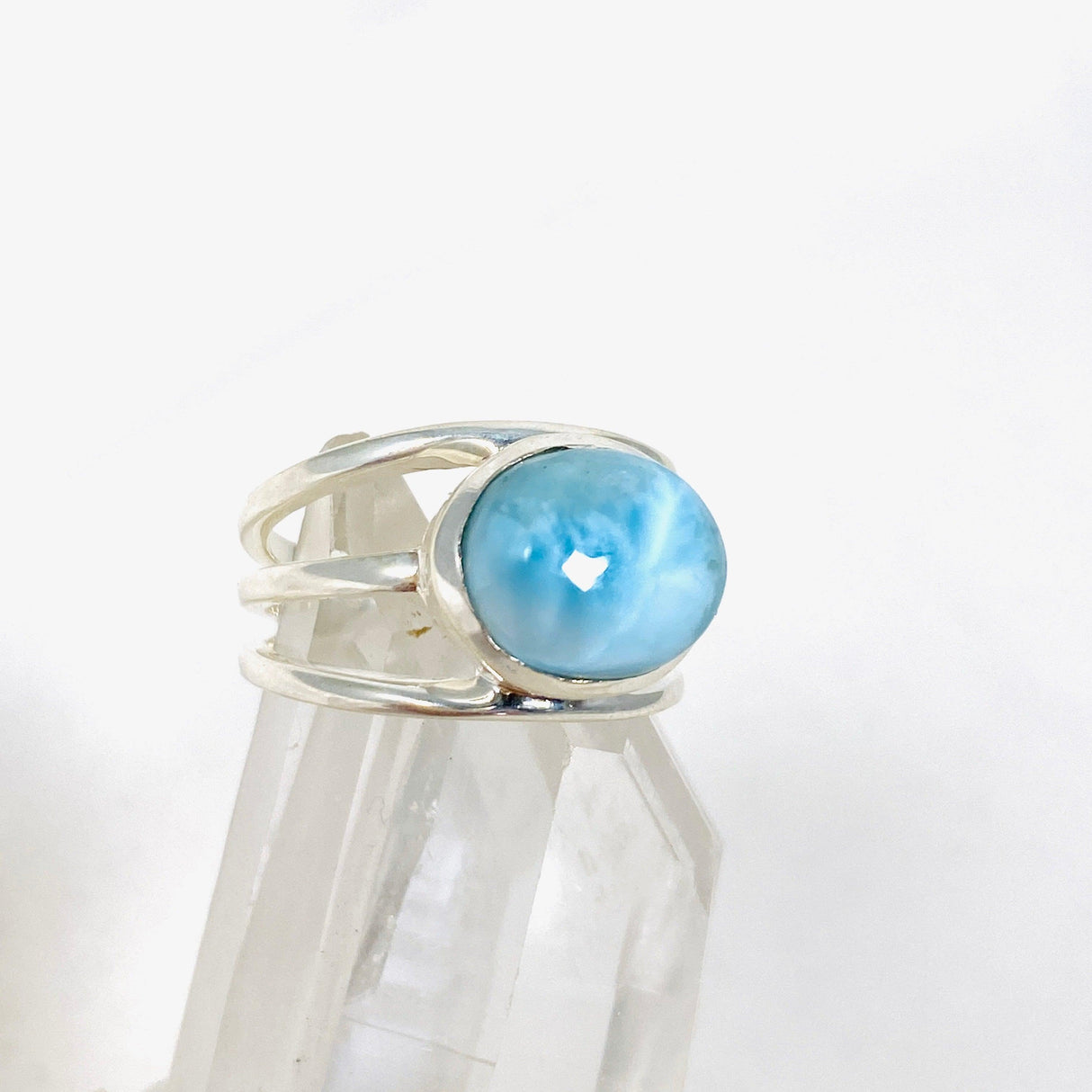 Larimar Oval Ring with Three Band Detailing Size 6 KRGJ3102 - Nature's Magick