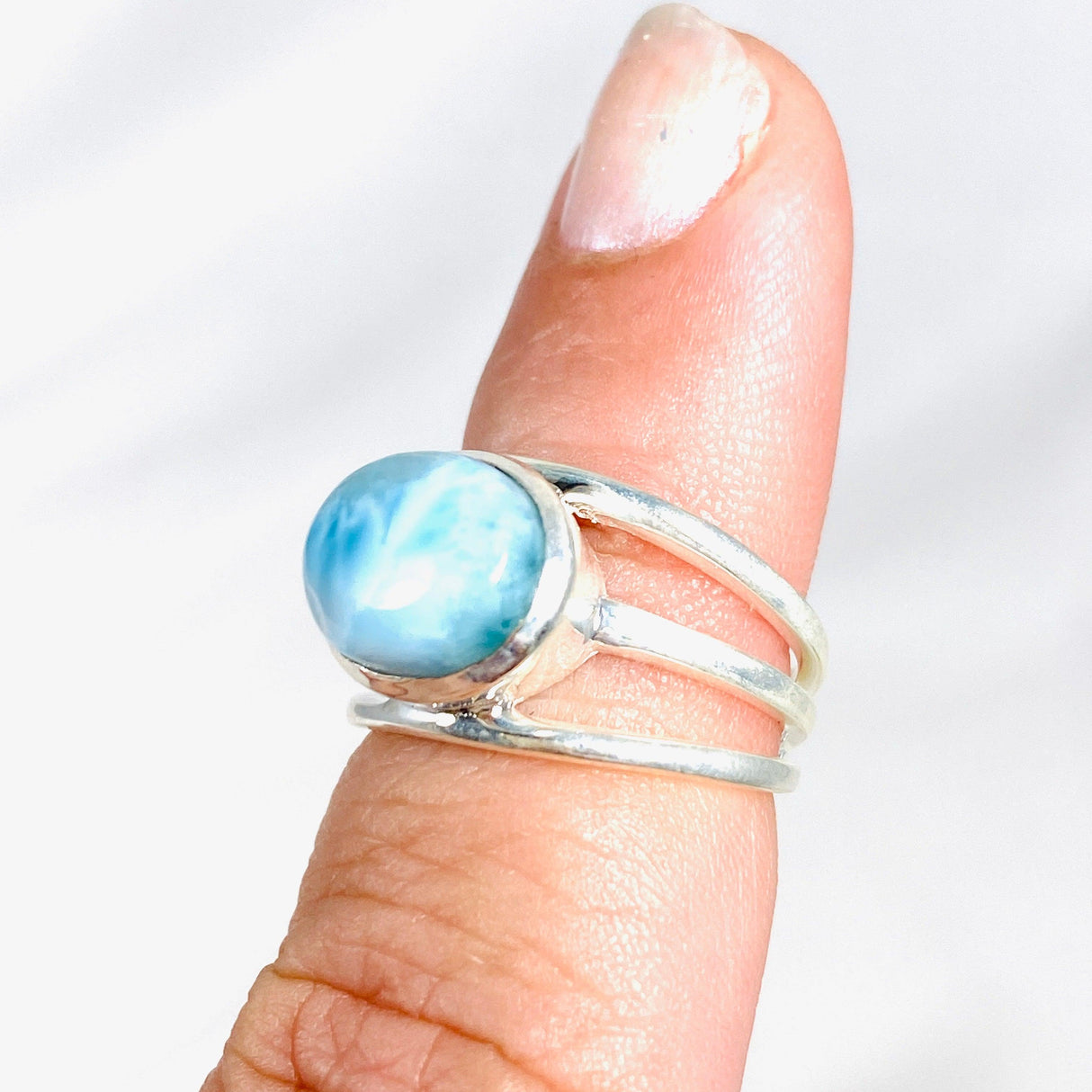 Larimar Oval Ring with Three Band Detailing Size 6 KRGJ3102 - Nature's Magick