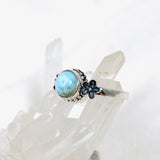 Larimar Petite Round Ring with Flower Detailing Size 9 KRGJ3109 - Nature's Magick