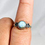 Larimar Petite Round Ring with Flower Detailing Size 9 KRGJ3109 - Nature's Magick