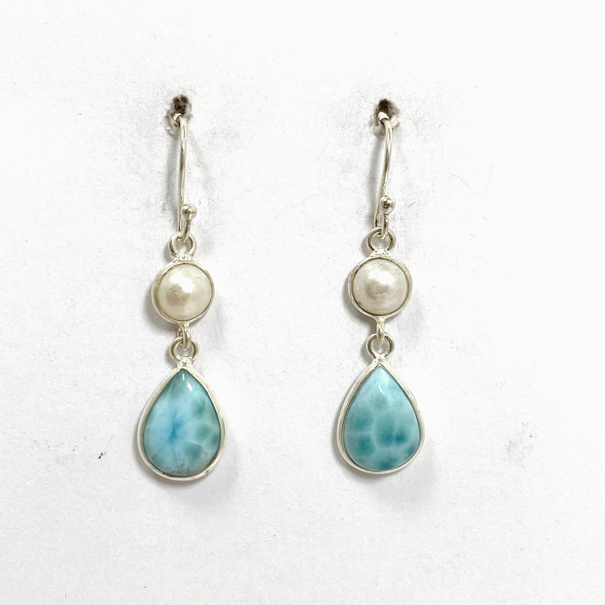Larimar Teardrop Cabochon with Pearl Accent Earrings ER232-LAR