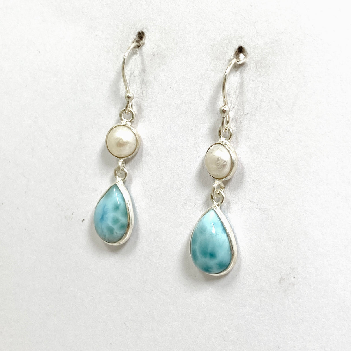 Larimar Teardrop Cabochon with Pearl Accent Earrings ER232-LAR