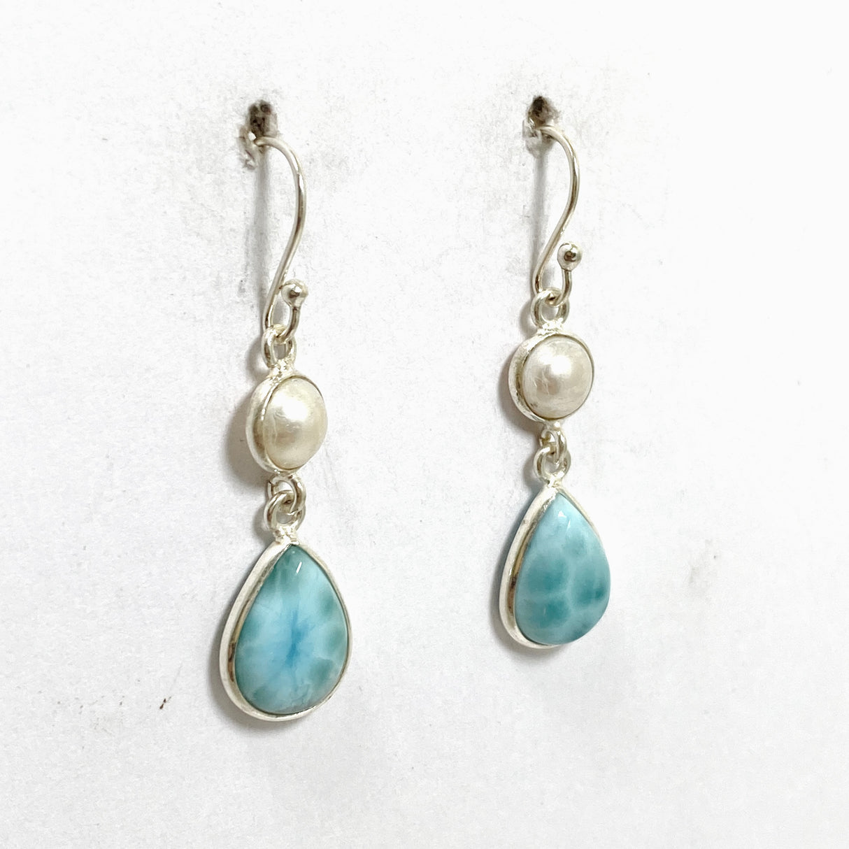 Larimar Teardrop Cabochon with Pearl Accent Earrings ER232-LAR