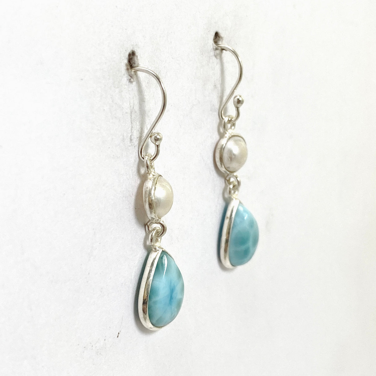 Larimar Teardrop Cabochon with Pearl Accent Earrings ER232-LAR