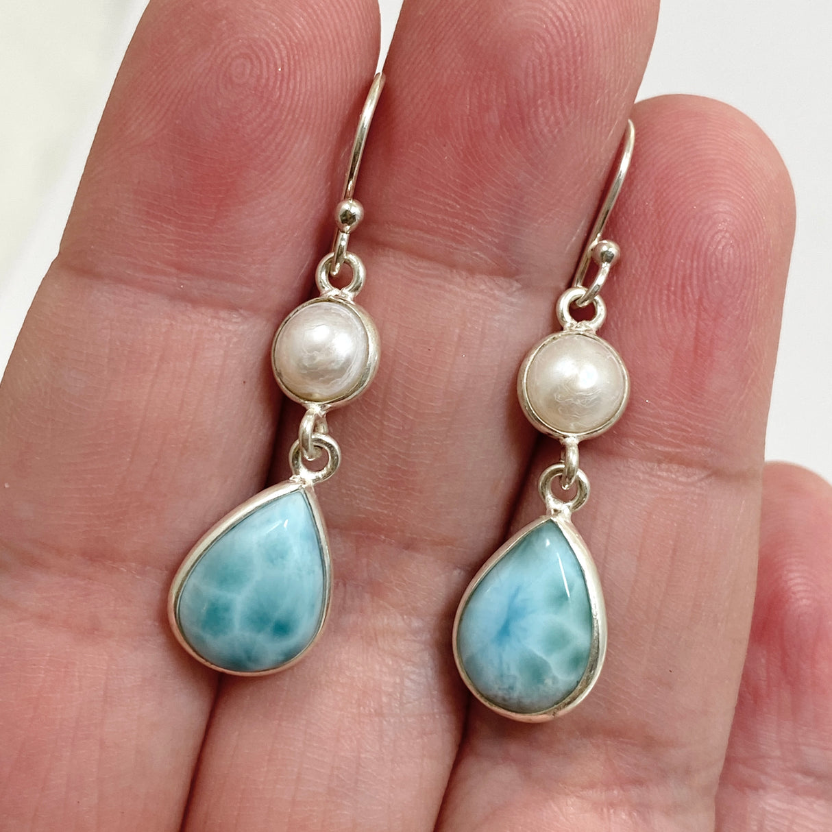 Larimar Teardrop Cabochon with Pearl Accent Earrings ER232-LAR