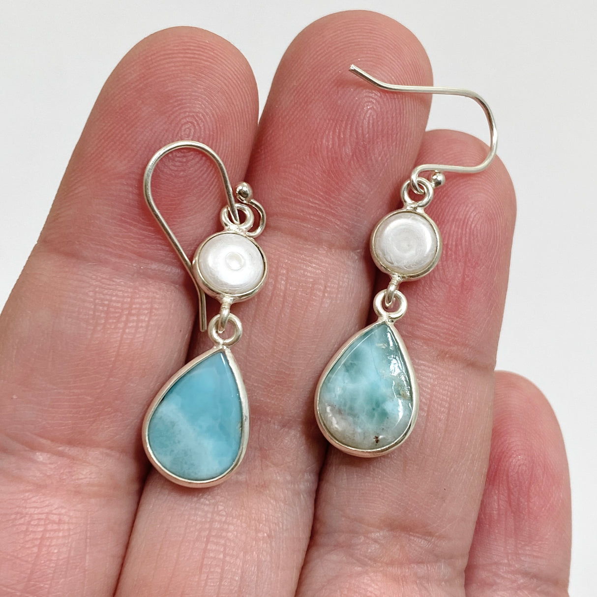 Larimar Teardrop Cabochon with Pearl Accent Earrings ER232-LAR