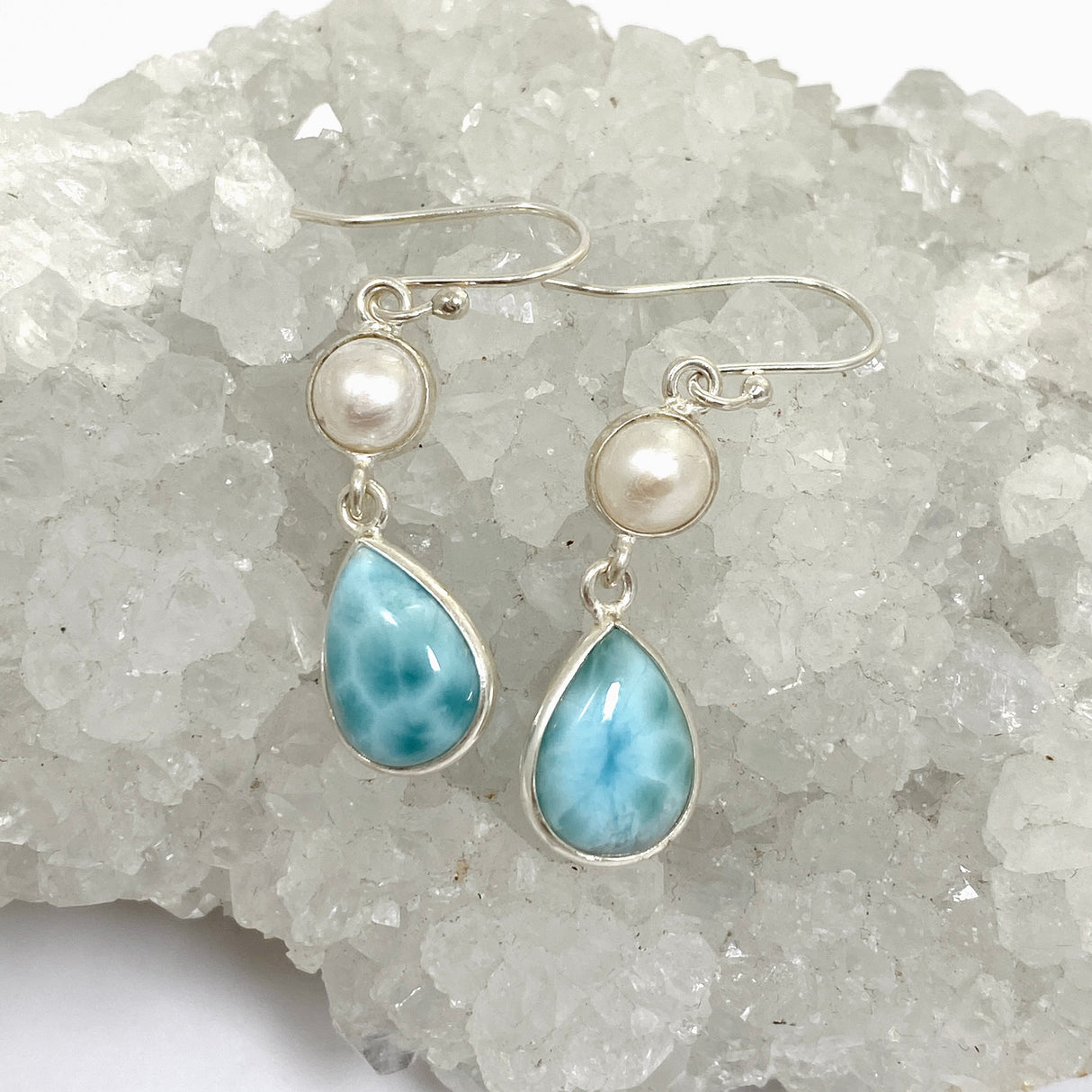 Larimar Teardrop Cabochon with Pearl Accent Earrings ER232-LAR