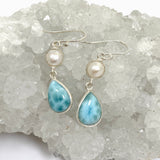 Larimar Teardrop Cabochon with Pearl Accent Earrings ER232-LAR
