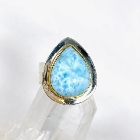 Larimar Teardrop Ring with Brass Detailing Size 6 KRGJ3087 - Nature's Magick