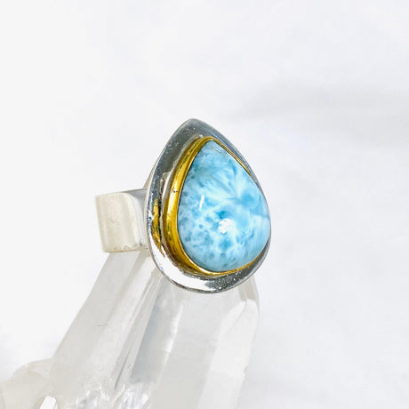 Larimar Teardrop Ring with Brass Detailing Size 6 KRGJ3087 - Nature's Magick