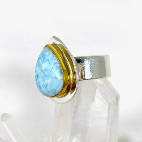 Larimar Teardrop Ring with Brass Detailing Size 6 KRGJ3087 - Nature's Magick