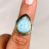 Larimar Teardrop Ring with Brass Detailing Size 6 KRGJ3087 - Nature's Magick