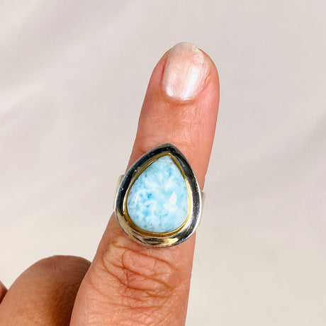 Larimar Teardrop Ring with Brass Detailing Size 6 KRGJ3087 - Nature's Magick