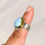 Larimar Teardrop Ring with Brass Detailing Size 6 KRGJ3087 - Nature's Magick