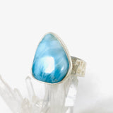 Larimar Triangular Ring with Hammered Band Size 11 KRGJ3100 - Nature's Magick