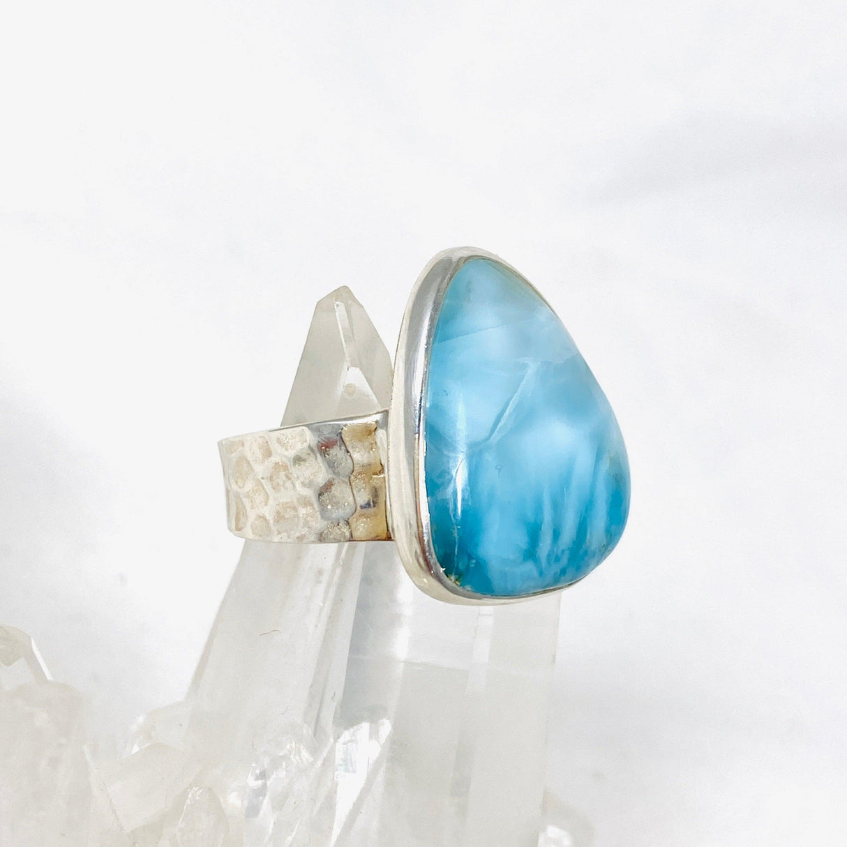 Larimar Triangular Ring with Hammered Band Size 11 KRGJ3100 - Nature's Magick