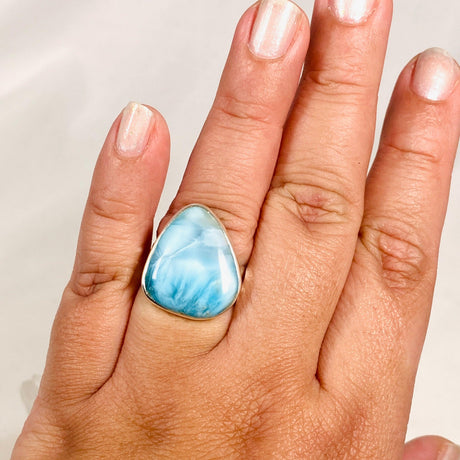 Larimar Triangular Ring with Hammered Band Size 11 KRGJ3100 - Nature's Magick