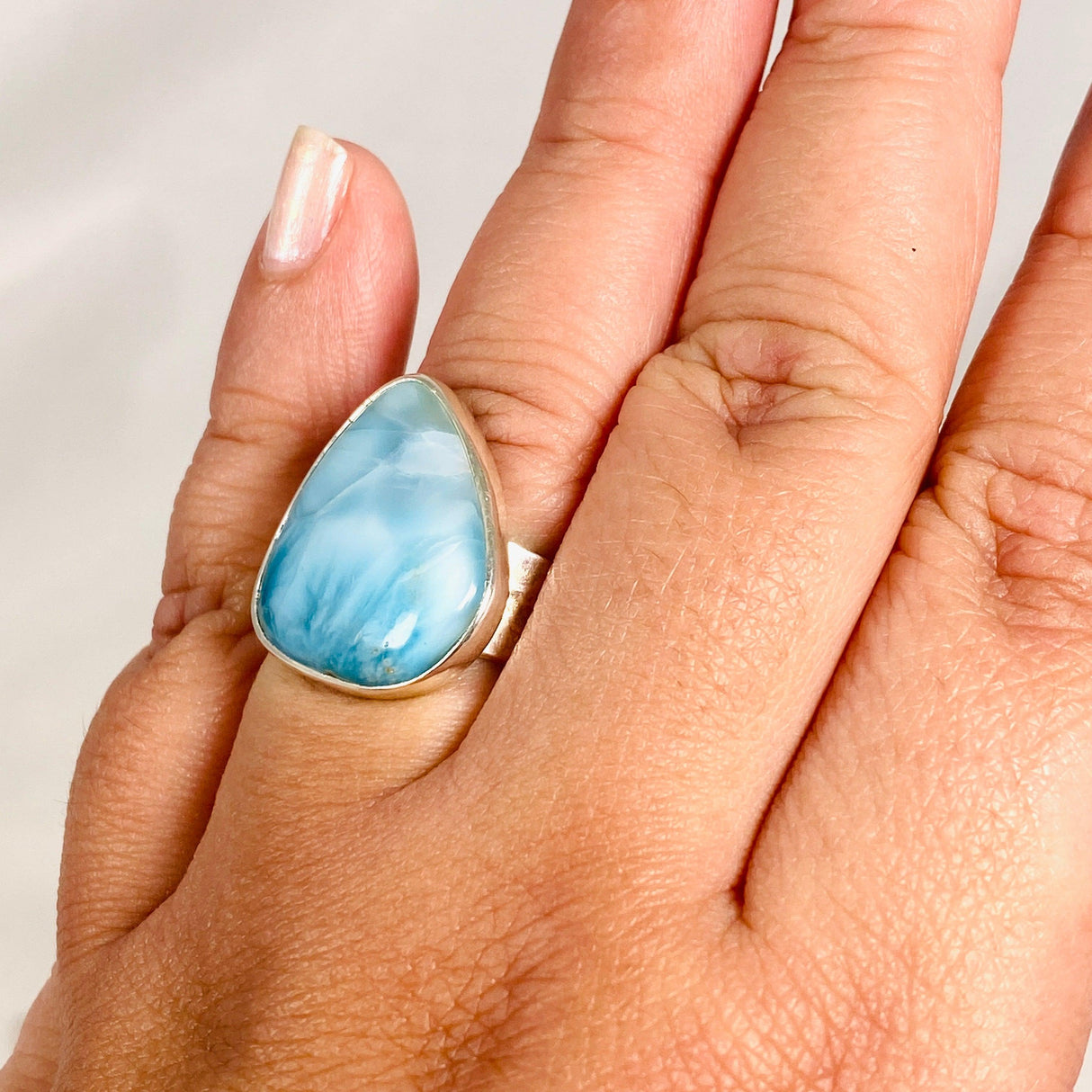 Larimar Triangular Ring with Hammered Band Size 11 KRGJ3100 - Nature's Magick