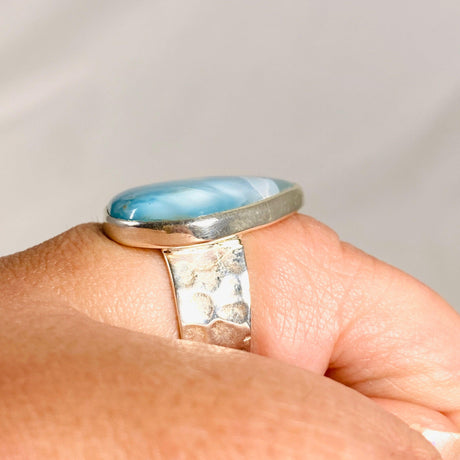 Larimar Triangular Ring with Hammered Band Size 11 KRGJ3100 - Nature's Magick