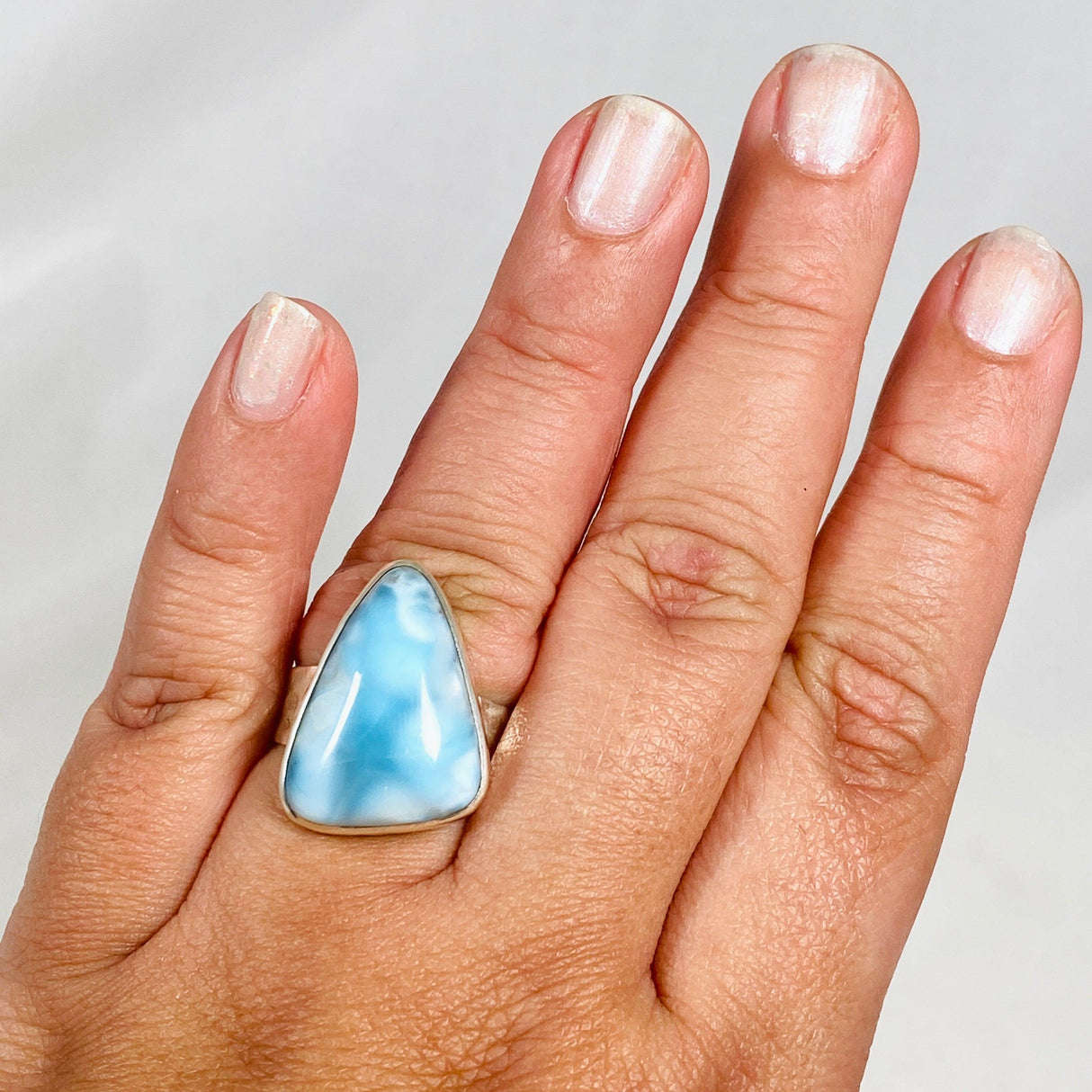 Larimar Triangular Ring with Hammered Band Size 11 KRGJ3101 - Nature's Magick