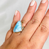 Larimar Triangular Ring with Hammered Band Size 11 KRGJ3101 - Nature's Magick