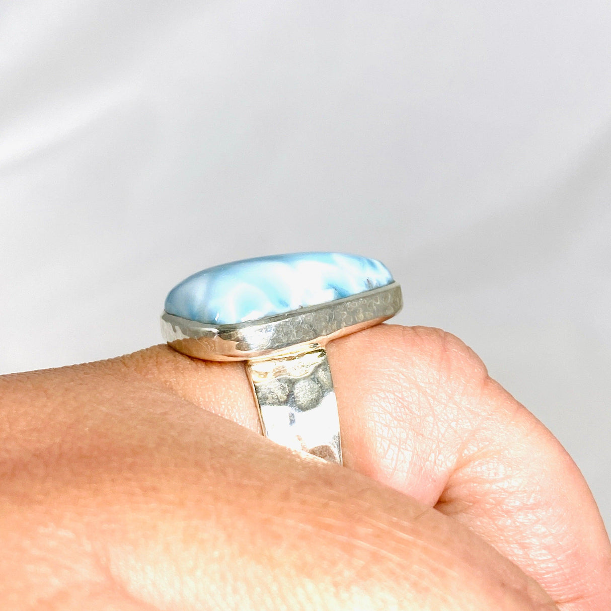 Larimar Triangular Ring with Hammered Band Size 11 KRGJ3101 - Nature's Magick