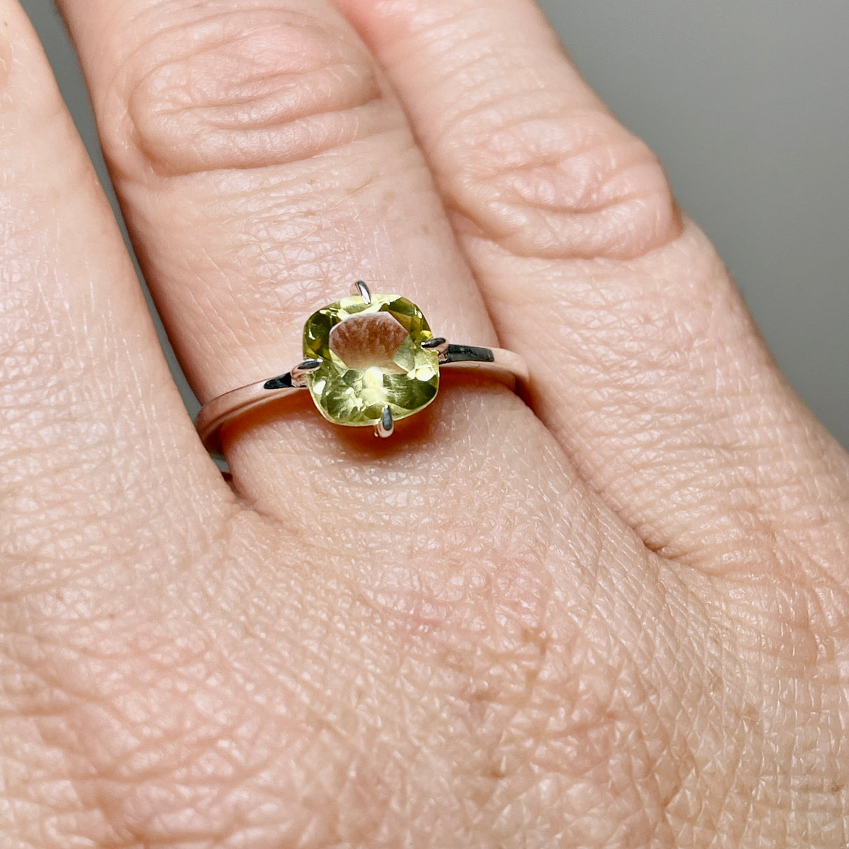 Lemon Quartz Faceted Square Solitare Ring R4806
