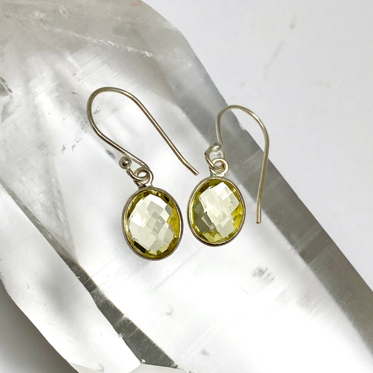 Lemon Quartz Oval Checkerboard Faceted Earrings PEGJ404