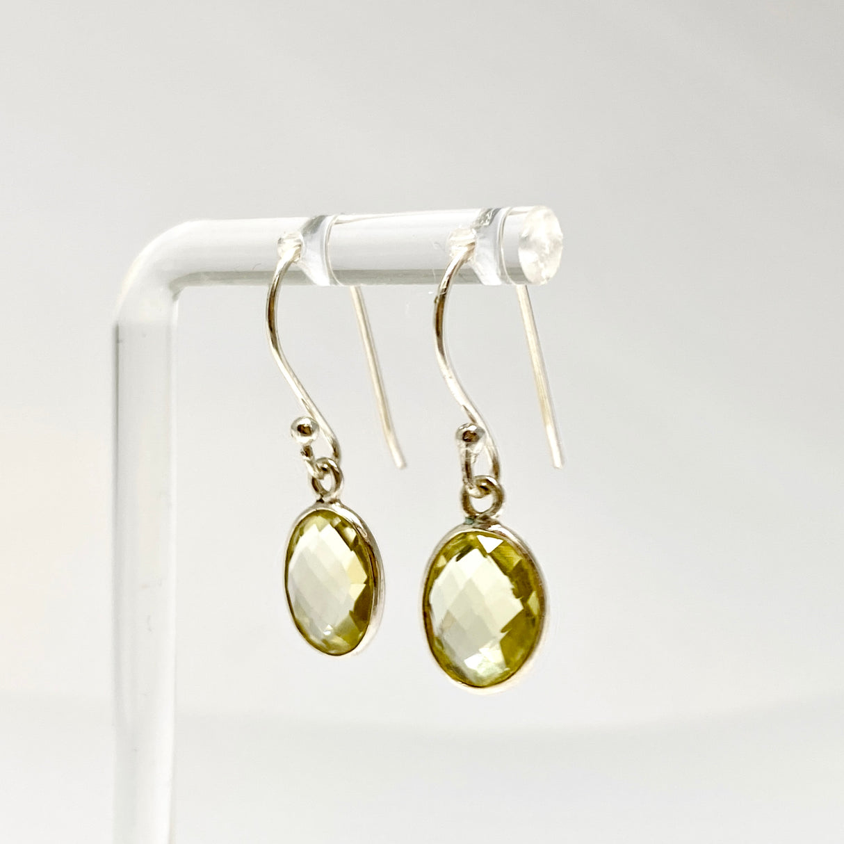 Lemon Quartz Oval Checkerboard Faceted Earrings PEGJ404