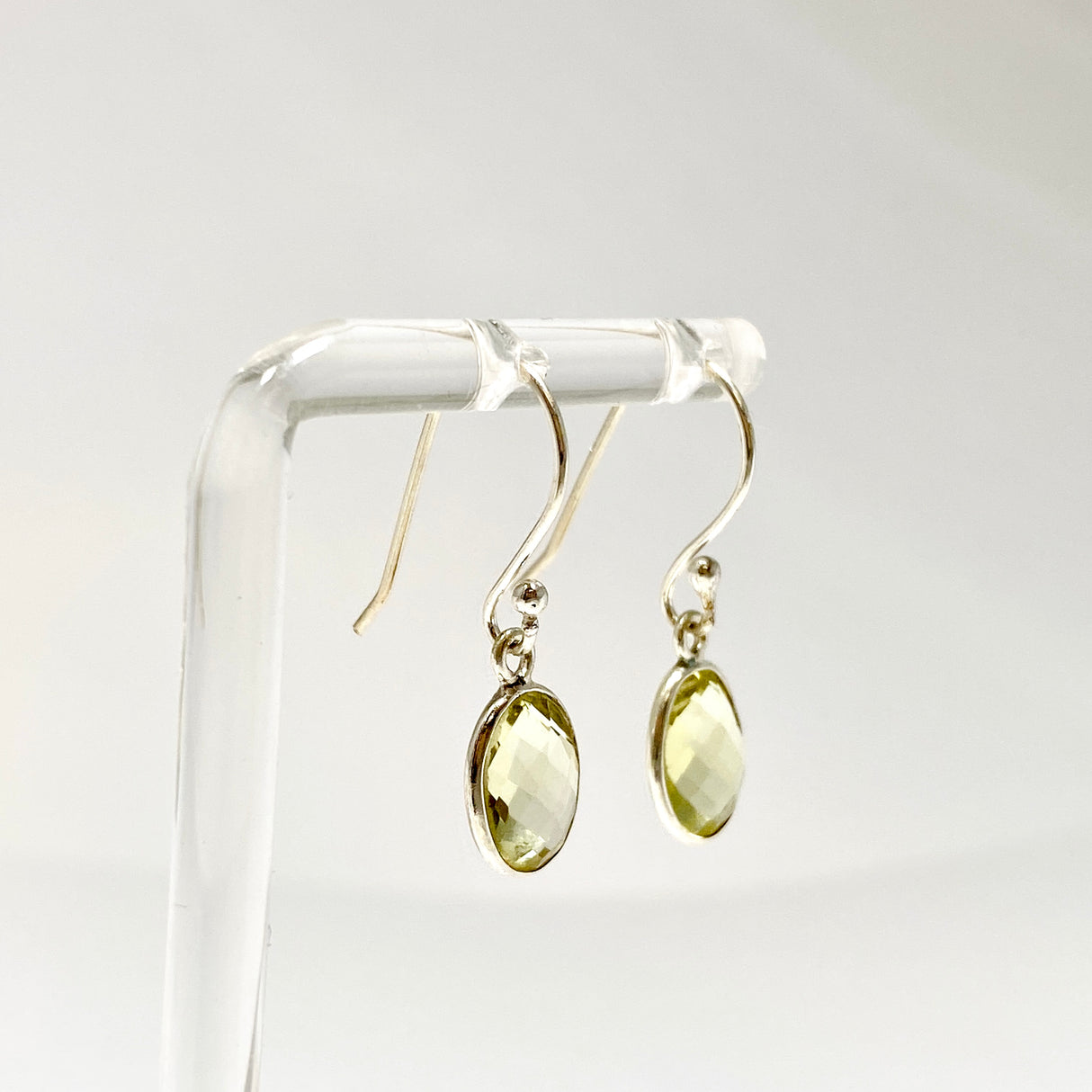 Lemon Quartz Oval Checkerboard Faceted Earrings PEGJ404