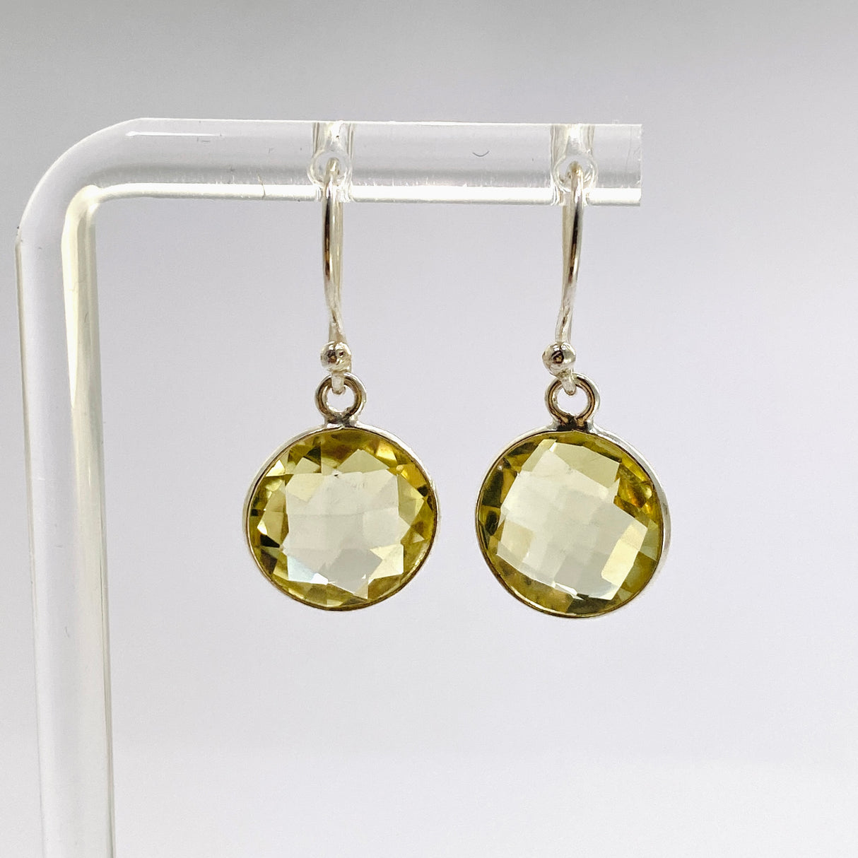 Lemon Quartz Round Checkerboard Faceted Earrings PEGJ335