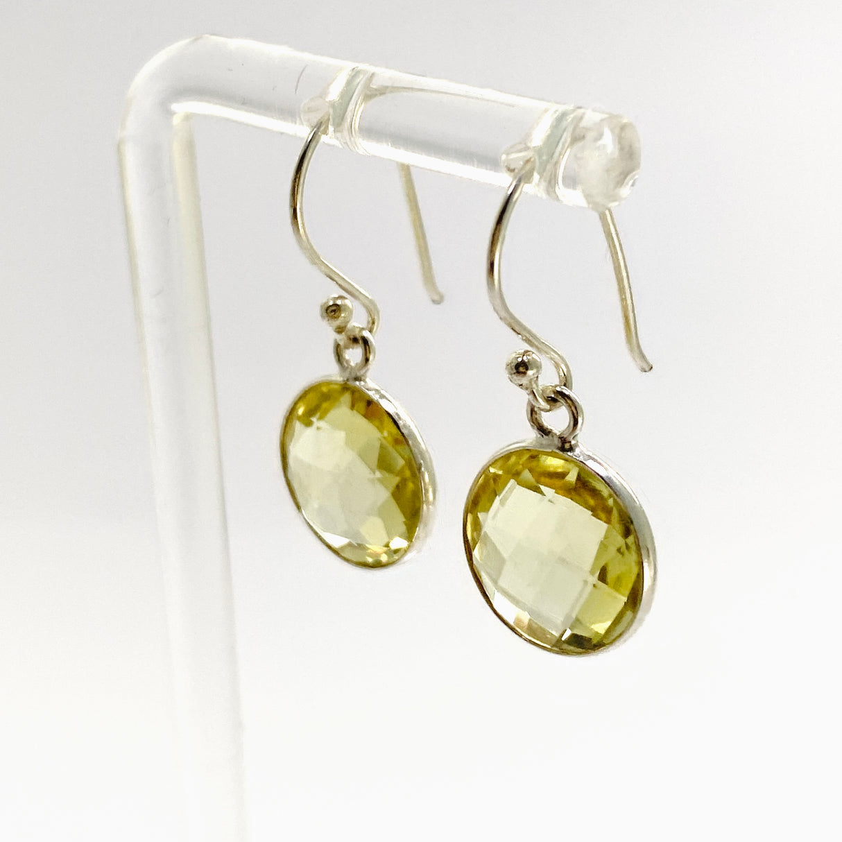 Lemon Quartz Round Checkerboard Faceted Earrings PEGJ335