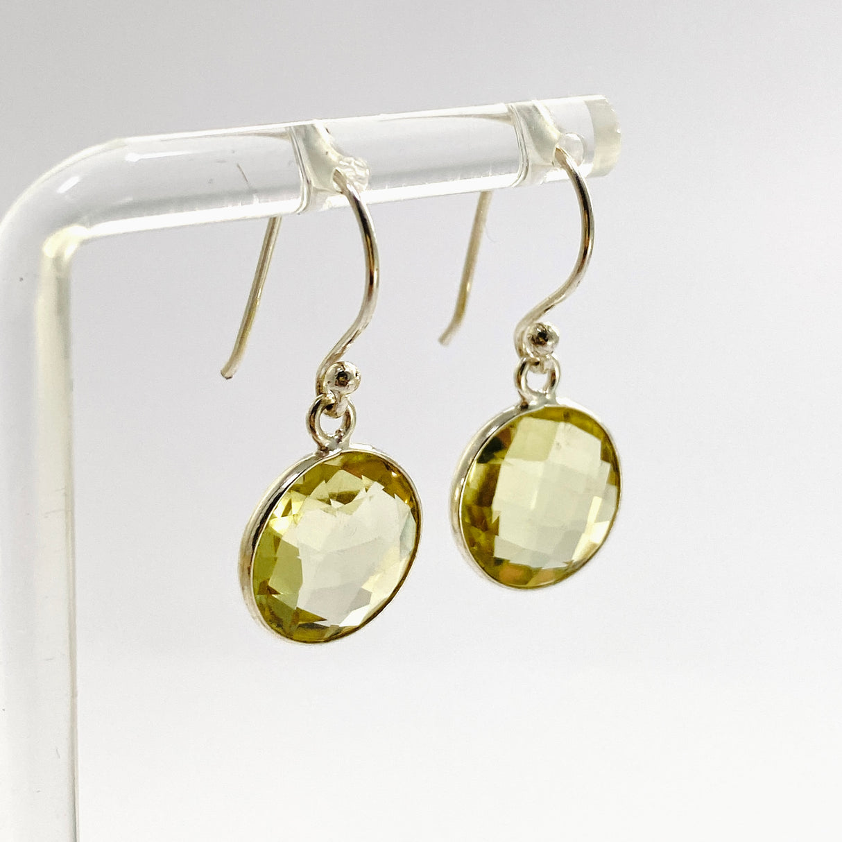 Lemon Quartz Round Checkerboard Faceted Earrings PEGJ335