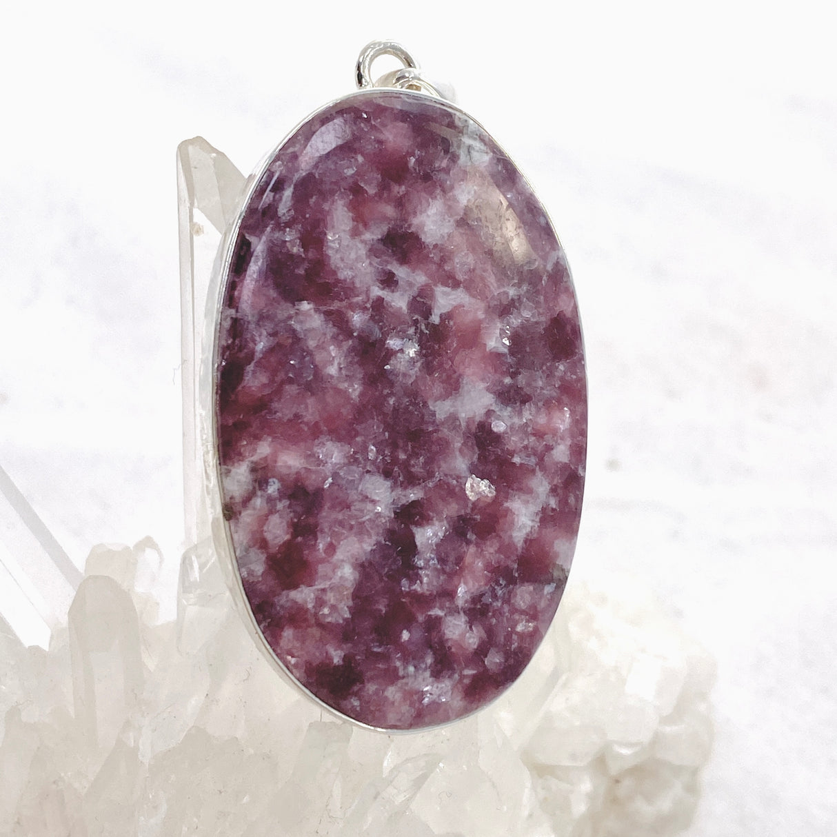 Lepidolite Oval Cabochon Pendant in a Hammered Setting KPGJ4607