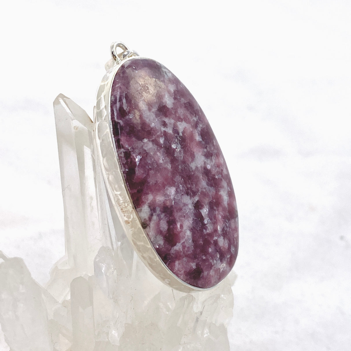 Lepidolite Oval Cabochon Pendant in a Hammered Setting KPGJ4607